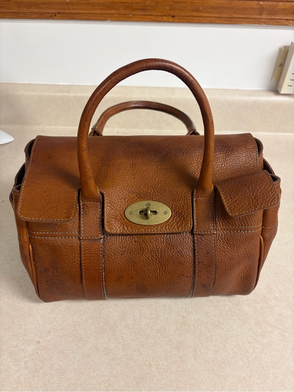 Mulberry Small Bayswater Oak Pebble Leather Satchel